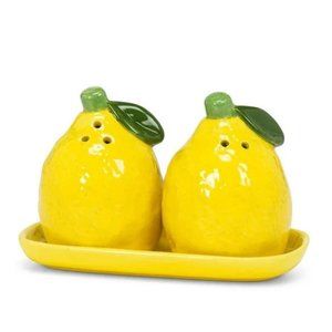 Lemon Salt & Pepper Ceramic Shakers on Tray